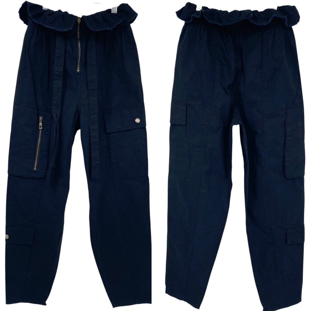 NEW FUTURE COLLECTIVE Paperbag Cargo Style Tapered Pants Size 00 Black Grunge
